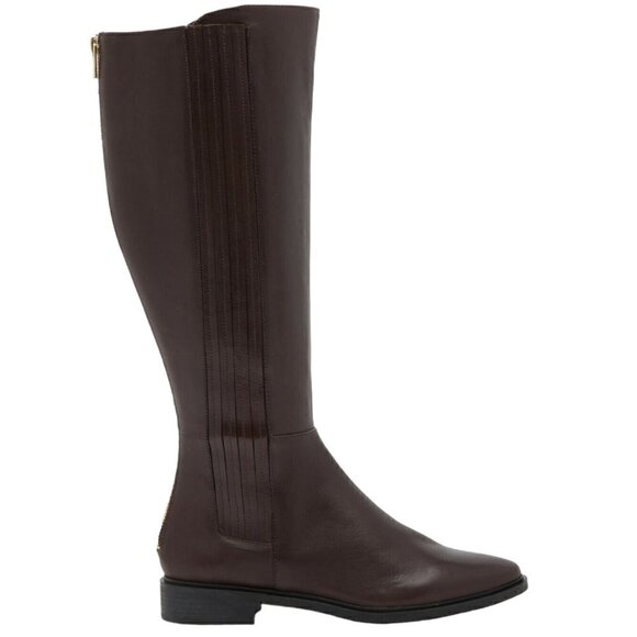 CALVIN KLEIN Finley Gored Leather Riding Boots Coffee Bean Brown 6.5 M - Picture 1 of 7
